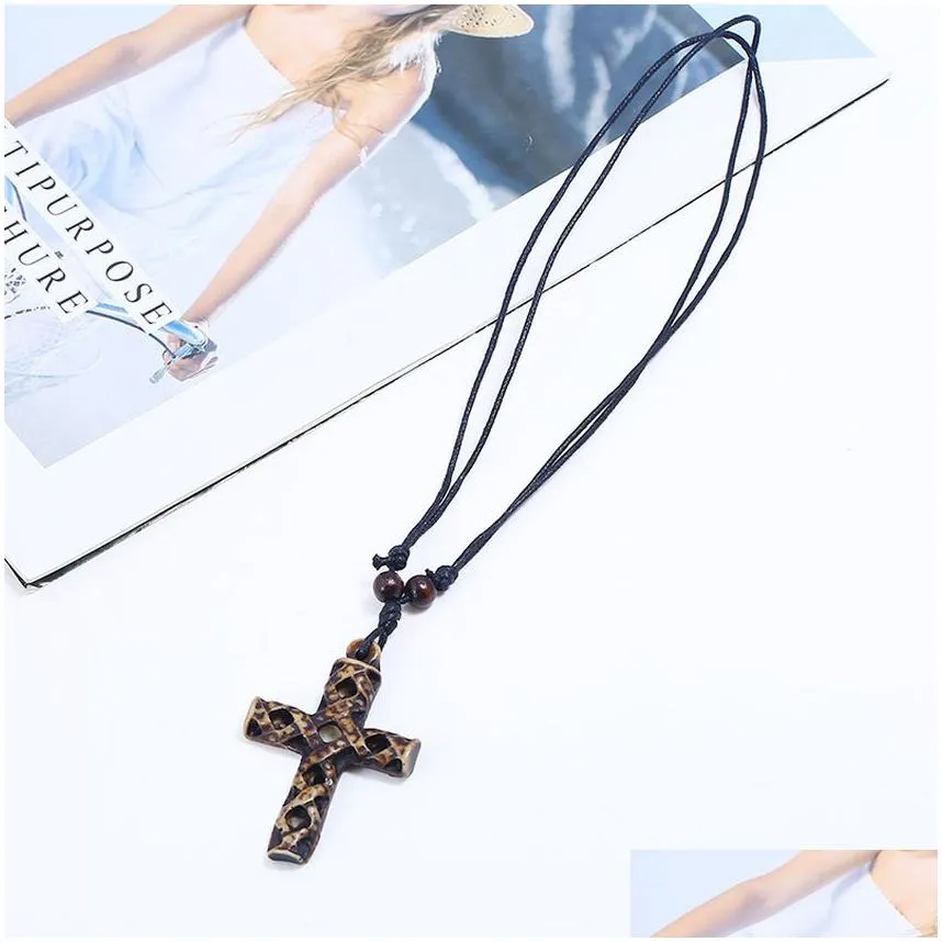 Pendant Necklaces Hollow Jesus Cross Necklaces Adjustable Long Chain Resin Pendant For Women Men Fashion Jewelry Gift Drop Delivery Je Dh3Ys