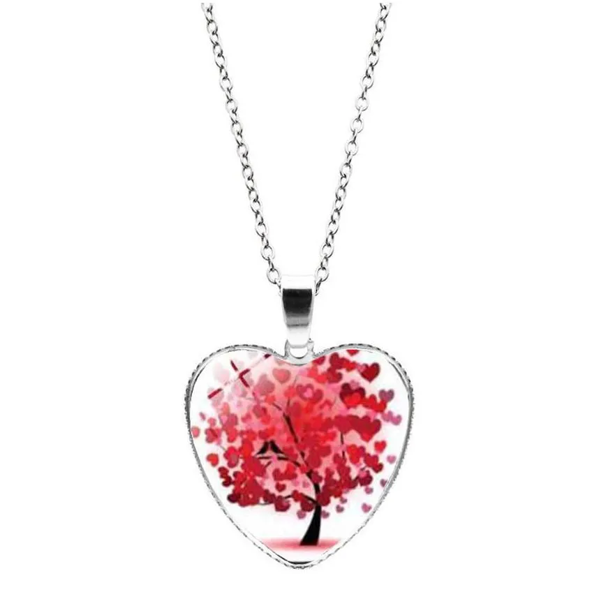 Pendant Necklaces Tree Of Life Necklace Colorf Heart Pendant Necklaces Chain Fashion Jewelry For Women Girls Gift Will And Drop Delive Dhbl7