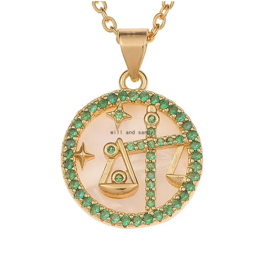 Pendant Necklaces 12 Zodiac Sign Necklace Copper Clavicle Chain Leo Aries Pisces Pendants Charm Star Choker Astrology Necklaces Gold C Dh0G4