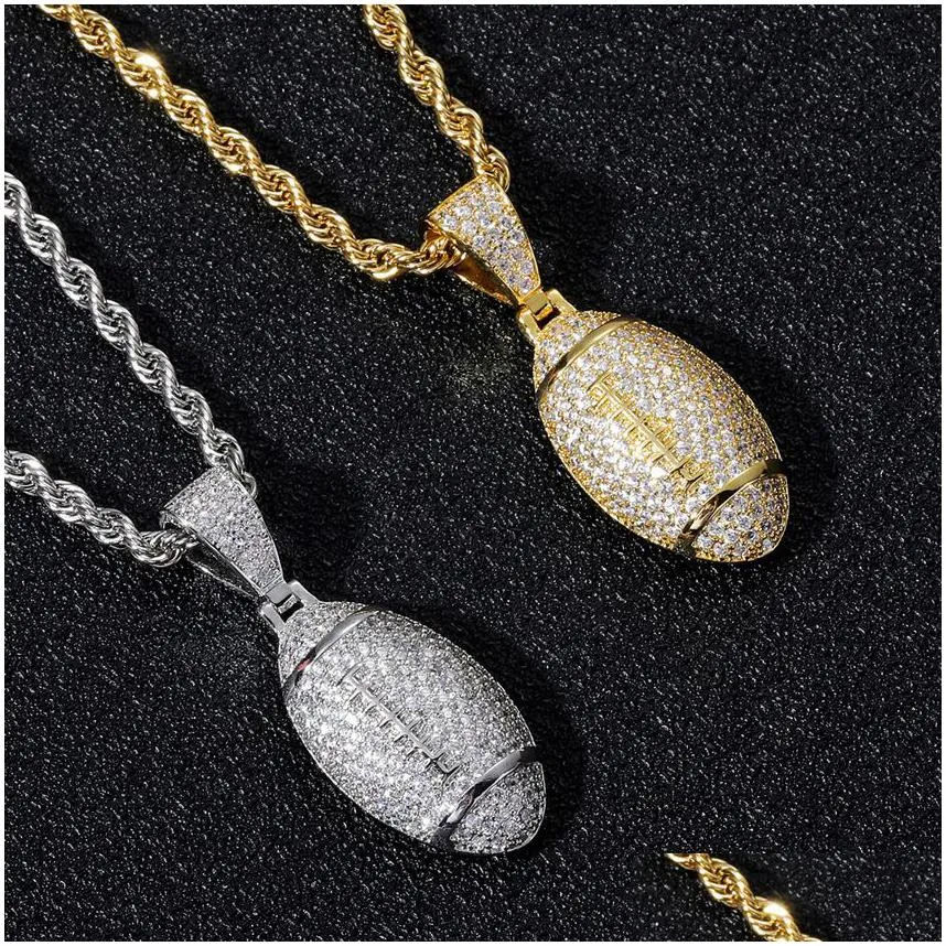 Pendant Necklaces Bling 18K Gold Cubic Zirconia Basketball Necklace 60Cm Golden Chains Jewelry Set Copper Diamond Hip Hop Sport Footba Dhyam