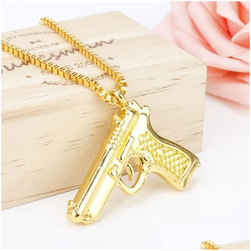 Pendant Necklaces Gun Pistol Necklace Gold Bling Hip Hop Jewelry Chains For Men Gift Will And Sandy Drop Ship Drop Delivery Jewelry Ne Dhv7S