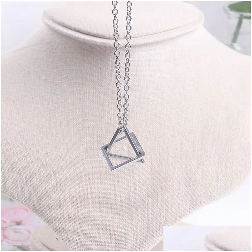 Pendant Necklaces Space Geometry Necklace Triangle Square Pendant Necklaces Personality Street Hip Hop Jewelry Couple Gifts Will And D Dhgj7