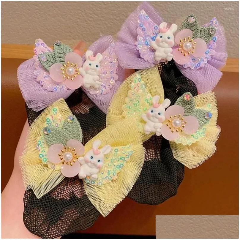 Hair Accessories Princess Snood Spring Clip Kids Headwear Colorful Mesh Bow Nets Styling Tool Sequin