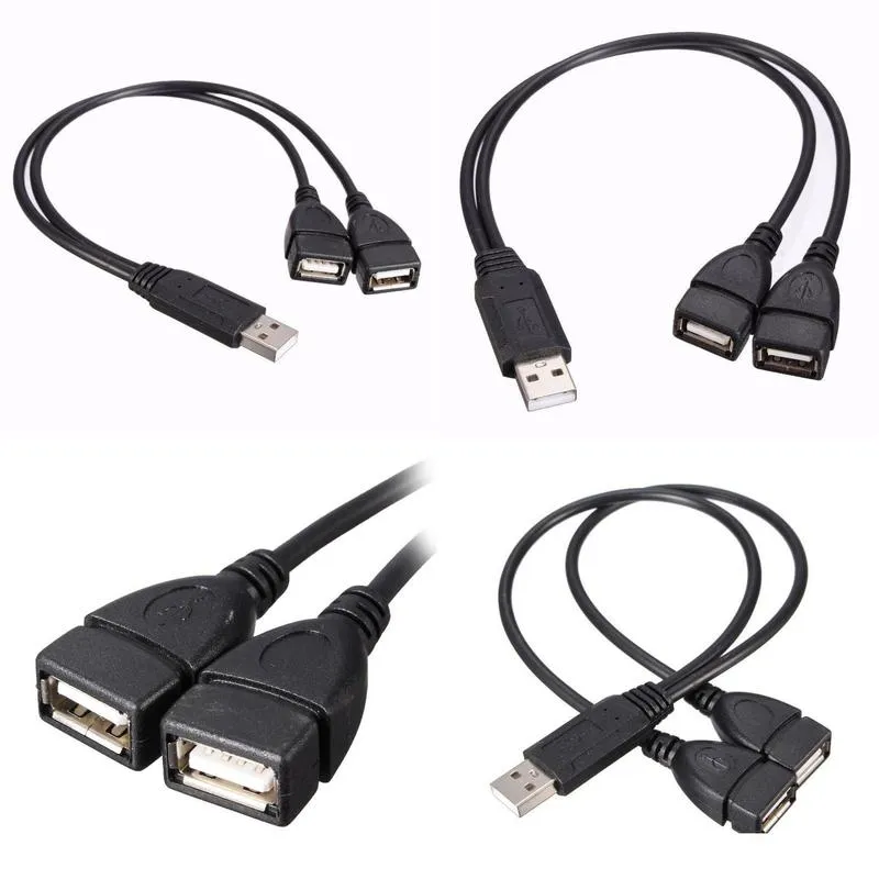 USB 2.0 A Male to 2 Dual USB Female Data Hub Power Adapter Y Splitter USB Charging Power Cable Cord Extension Cable