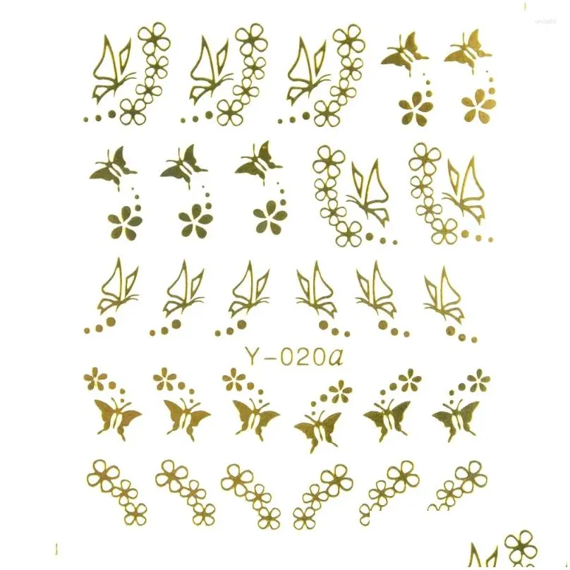 Nail Stickers Heart Golden Silver Decals Transfer Nails Sticker Flower 3D Bronzing Water
