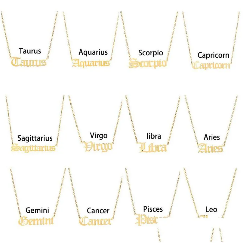 Pendant Necklaces Horoscope Sign Pendant Necklace Constell Stainless Steel Letter Necklaces Taurus Aquarius Scorpio Gemini Sagittarius Dhbnp