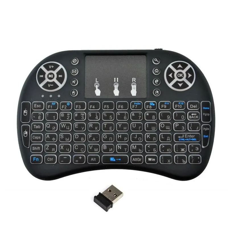 I8 Wireless Mini Keyboard 7 Backlight 2.4GHz Fly Air Mouse lithium-ion battery Remote Control English Spanish French For Android TV Box