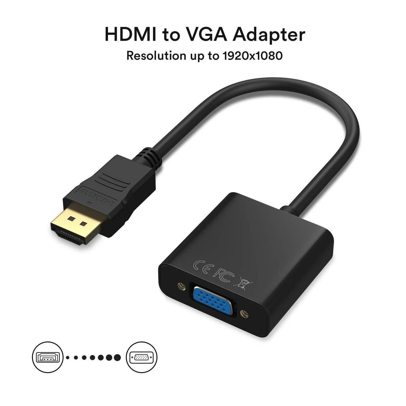 Computer Cables Connectors New 1080P Male To Vga Female Video Cord Converter Adapter With O Port Support Micro Usb Power Supply For Pc