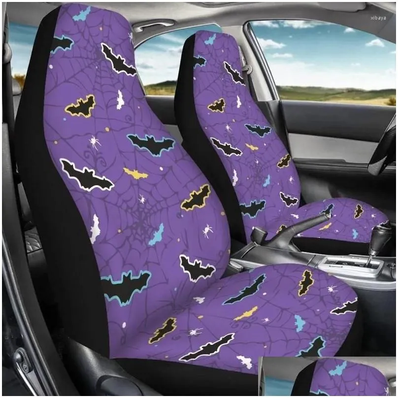 Car Seat Covers Bats And Cobweb Purple Front For Cars Women Men Halloween Bat All Seasons Universal Protection 2 Pcs