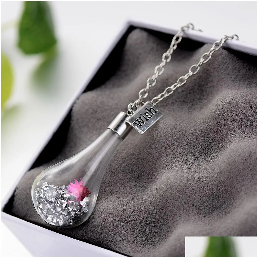 Pendant Necklaces Fashion Wish Floating Bottle Necklace Dried Flower Pendants Women Necklaces Float Locket Living Jewelry Will And Dro Dhs47