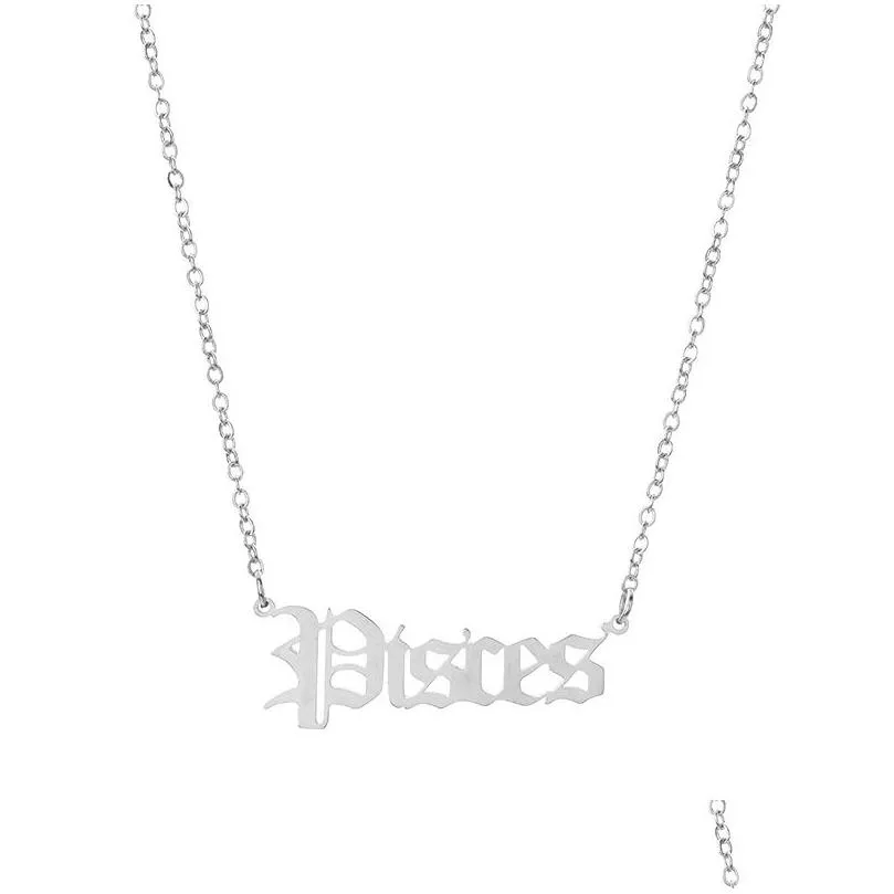 Pendant Necklaces Horoscope Sign Pendant Necklace Constell Stainless Steel Letter Necklaces Taurus Aquarius Scorpio Gemini Sagittarius Dhbnp