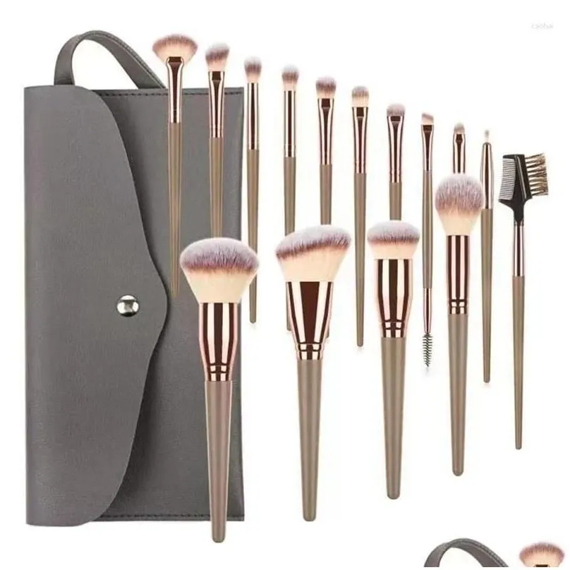 Makeup Brushes 15Pcs Champagne Gold Brush Set Foundation Eyebrow Full