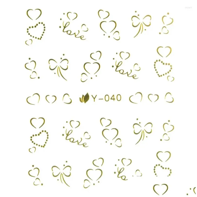 Nail Stickers Heart Golden Silver Decals Transfer Nails Sticker Flower 3D Bronzing Water