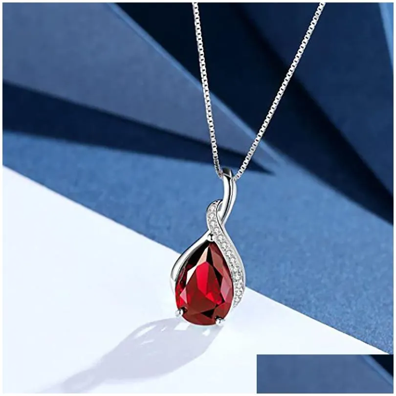 Pendant Necklaces Women Crystal Tear Drop Necklace Blue Red Diamond Pendant Necklaces Birthday Fashion Jewelry Gift Will And Drop Deli Dhoqn