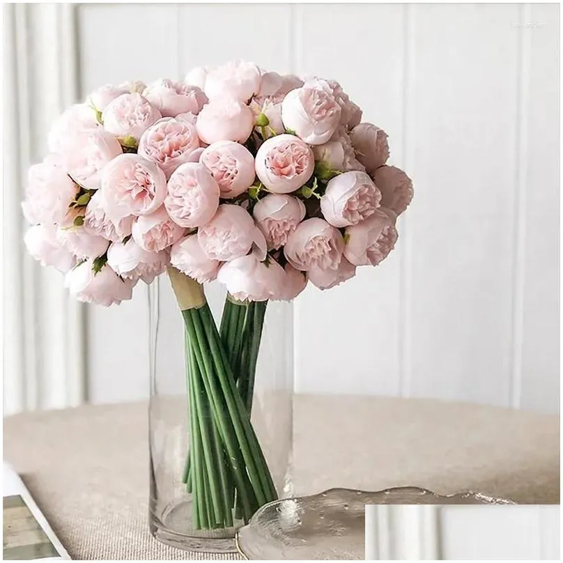 Decorative Flowers 27 Heads Artificial Silk Peony Bouquet Luxury Home Decoration Table Flower Pography Props Fake Wedding Bride