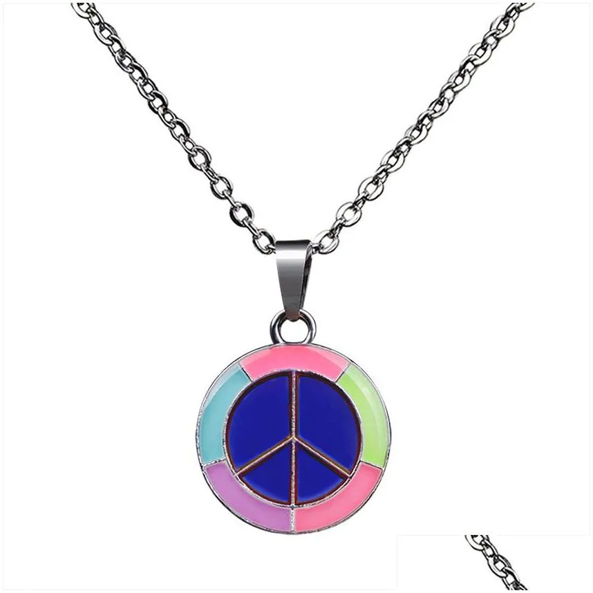 Pendant Necklaces Peace Symbol Necklace Noctilucence Pendant Color Changing Temperature Sensing Mood Necklaces Women Children Fashion Dhpzz