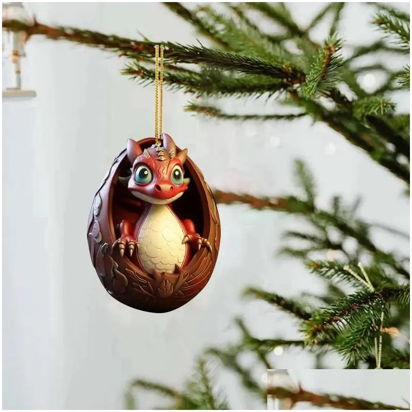 Christmas Decorations Tree Pendants Dragon Ornament Realistic Keychain Window Decor Acrylic Egg Decoration Accessories Gifts