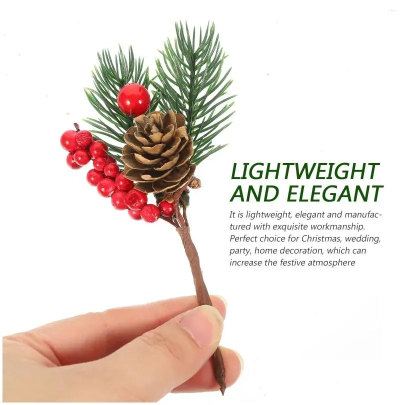 Decorative Flowers 10 Pcs Artificial Pine Cone Flower Pick Red Berry Branches Xmas Tree Decorations Christmas Fall Gift Wood Autumn