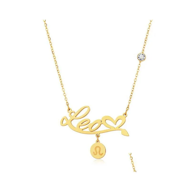 Pendant Necklaces 12 Zodiac Sign Necklace Pendant Gold Chains Stainless Steel Virgo Cancer Letter Pendants Charm Star Choker Astrology Dhqzh