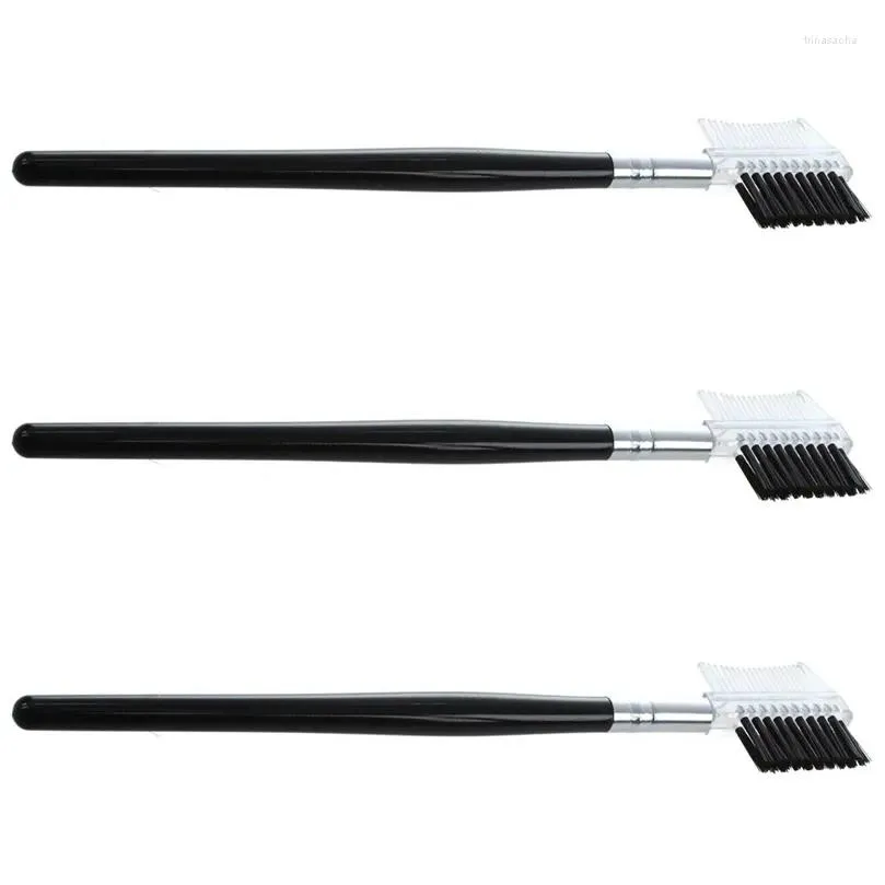 Makeup Brushes Women Double-Sides Brow Comb Eyebrow Brush Wood Holder Make-Up Cosmetic Tool 3Pcs Black