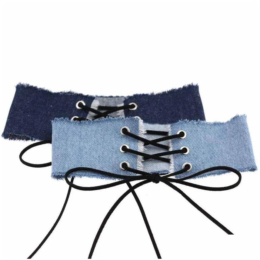 Chokers Y Wide Jean Chokers Necklace Collar Bandage Lace Ties Adjustable Necklaces Neck Band For Women Fashion Jewelry Will And Drop D Dhswa