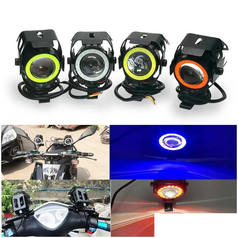Motorcycle Lighting Led Motorcycle Headlight 125W U7 Mini Angel Eye Bbs Scooter Motorbike Lamp 12V Light Blue Red Drop Delivery Automo Dh9Pb