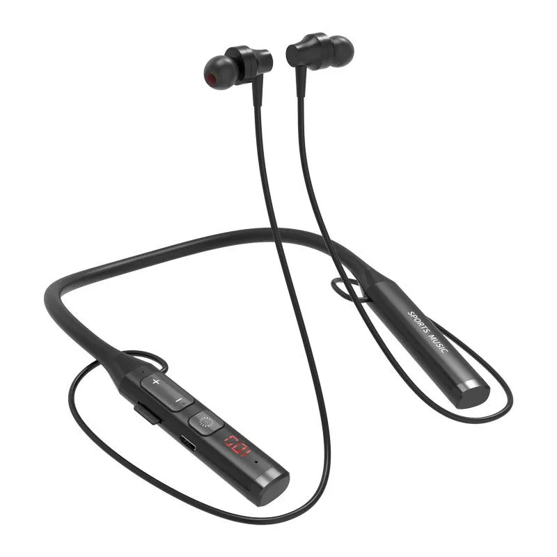 private mode hanging neck bluetooth headset multi-function display with radio pluggable wireless motion long life