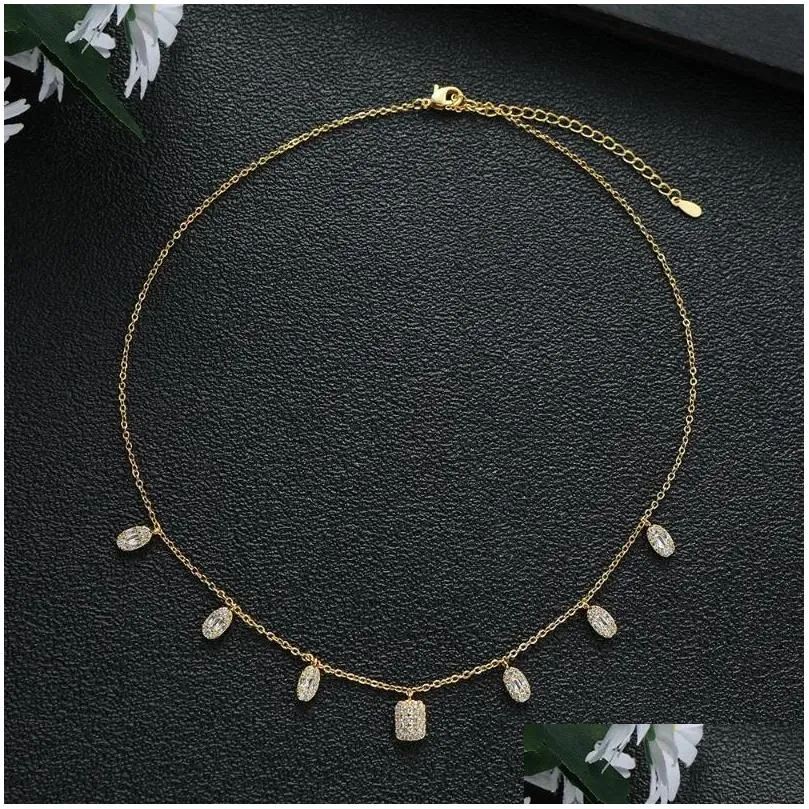 Choker Trendy Dainty Initial Water Drop Square Necklace Stackable For Women Girlfriend Wife Gift Pendientes Mujer Moda N182