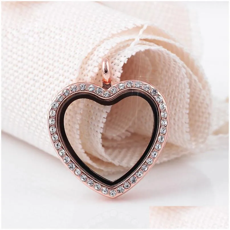 Lockets Cute Heart Magnetic Floating Locket Pendant Glass Living Memory Jewelry Necklace Diy Charm Hip Hop Drop Delivery Jewelry Neckl Dhy8O