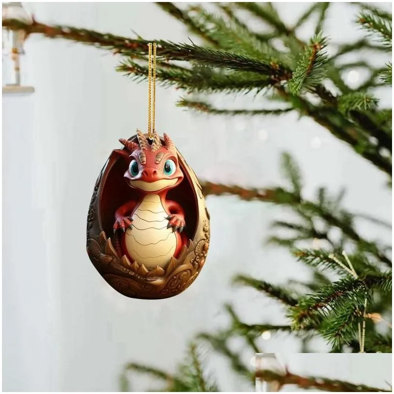 Christmas Decorations Tree Pendants Dragon Ornament Realistic Keychain Window Decor Acrylic Egg Decoration Accessories Gifts