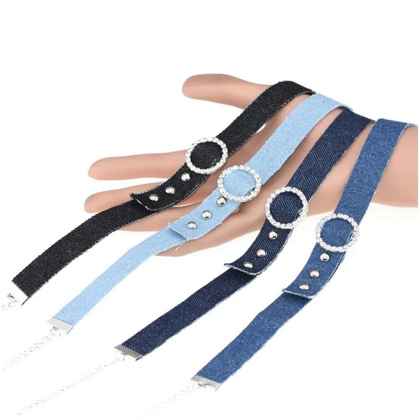 Chokers Crystal Belt Type Denim Chokders Necklace Women Cloth Necklet Necklaces Fashion Jewelry Will And Drop Delivery Jewelry Necklac Dhxdl