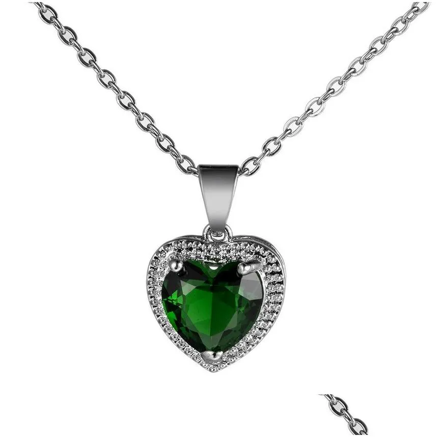 Pendant Necklaces Red Diamond Heart Pendant Necklace Stainelss Steel Chain Women Girls Necklaces Green Crystal Fashion Jewelry Gift Wi Dhhoj