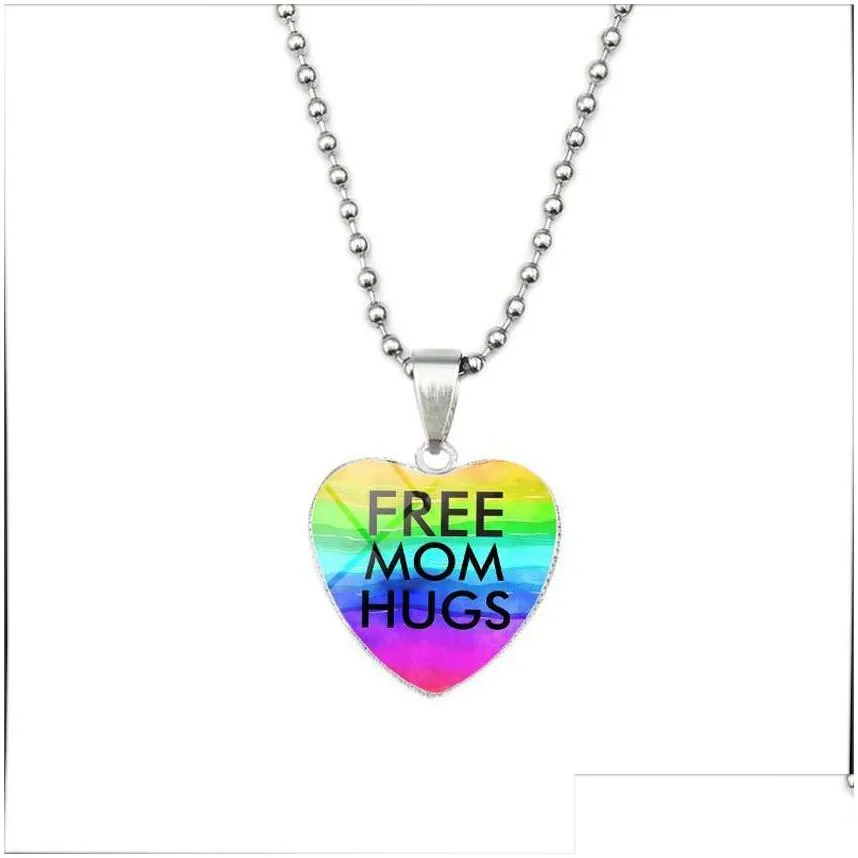 Pendant Necklaces Love You Mom Necklace Hugs Glass Heart Shape Jewelry Pendants For Women Children Mother Day Gift Drop Delivery Jewel Dhzsy