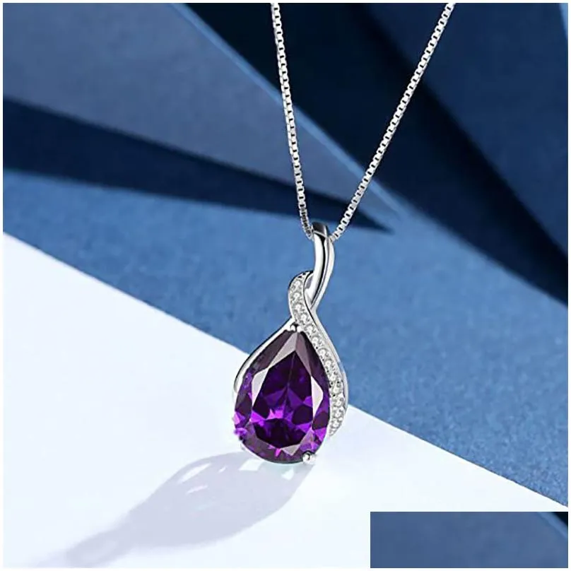 Pendant Necklaces Women Crystal Tear Drop Necklace Blue Red Diamond Pendant Necklaces Birthday Fashion Jewelry Gift Will And Drop Deli Dhoqn