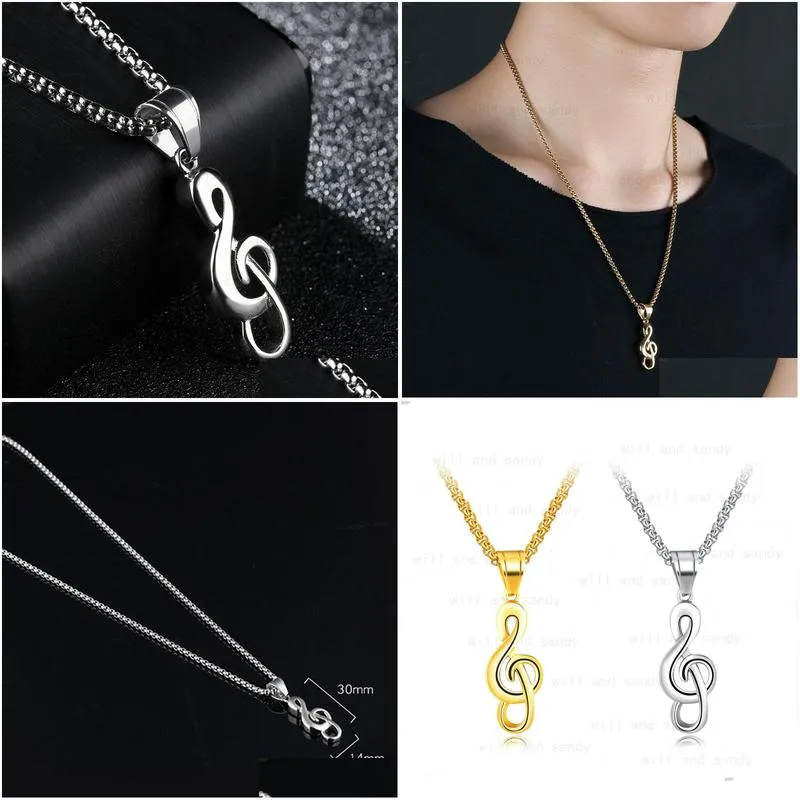 Pendant Necklaces Fashion Musical Note Necklace Pendant Stainless Steel 18K Gold Plated Music Symbol Necklaces For Men Women Hip Hop F Dhhky