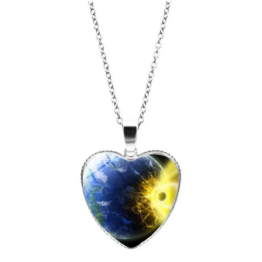 Pendant Necklaces Women Girls Universe Star Moon Heart Necklaces Glass Cabochon Pendant Necklace Fashion Jewelry Gift Will And Drop De Dhe5Z