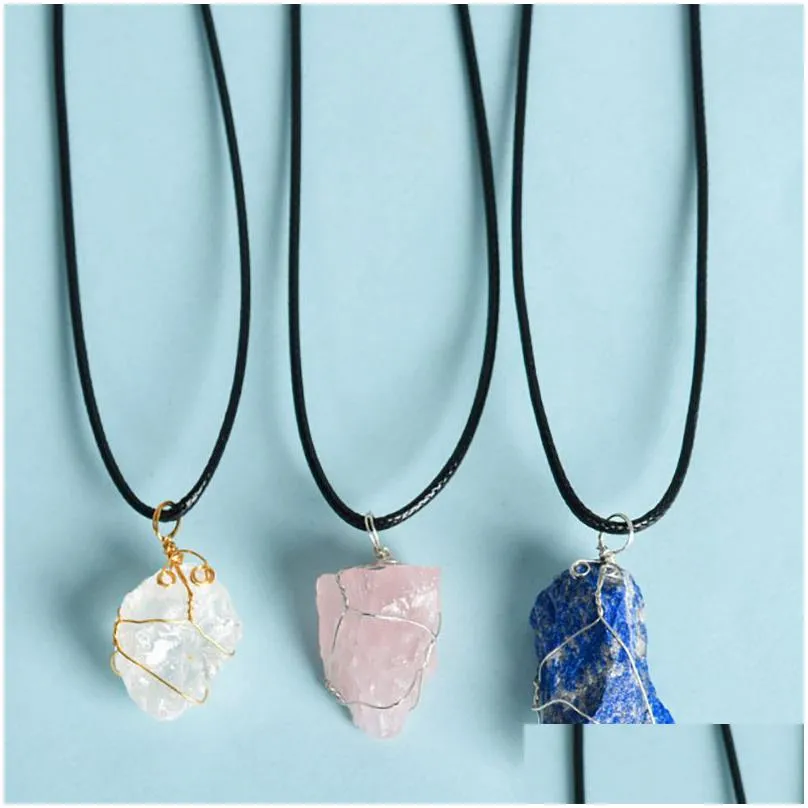 Pendant Necklaces Natural Stone Crystal Rough Gemstone Pendant Necklace 7 Chakra Yoga Healing Topaz Amethyst Necklaces Drop Delivery J Dhxgk