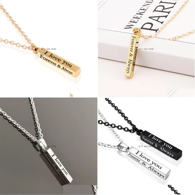 Pendant Necklaces Stainless Steel Bar I Love You Always Necklace The Wishing Column Letter Pendant Necklaces Gold Chains Lovers Couple Dhugt