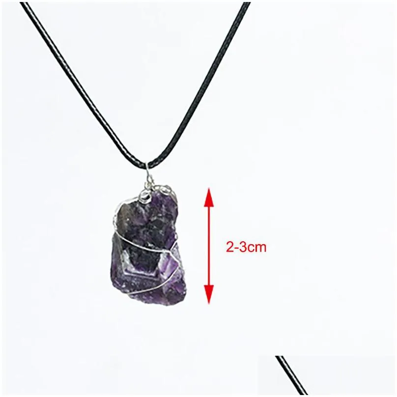 Pendant Necklaces Natural Stone Crystal Rough Gemstone Pendant Necklace 7 Chakra Yoga Healing Topaz Amethyst Necklaces Drop Delivery J Dhxgk