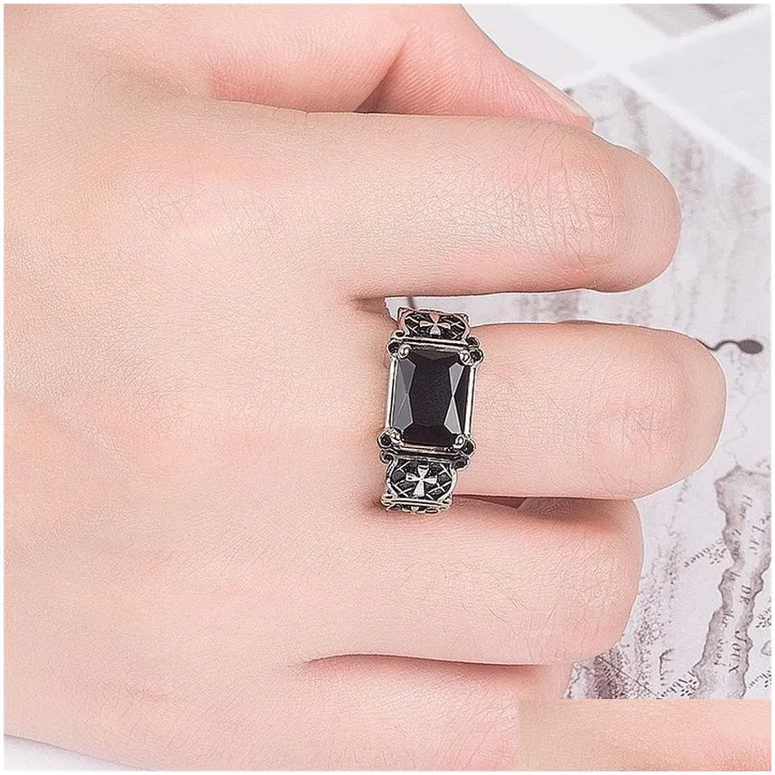 Solitaire Ring Ancient Sier Jesus Cross Ring Band Finger Agate Black Retro Open Adjustable Diamond Chunky Rings For Men Fashion Jewel Dh2Vj