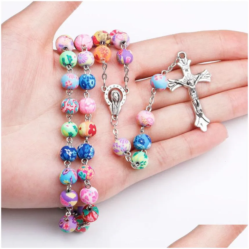 Pendant Necklaces Believe Catholic Rosary Jesus Cross Pendant Necklace Beads Necklaces For Women Children Fashion Jewelry Will And Dro Dhyr4