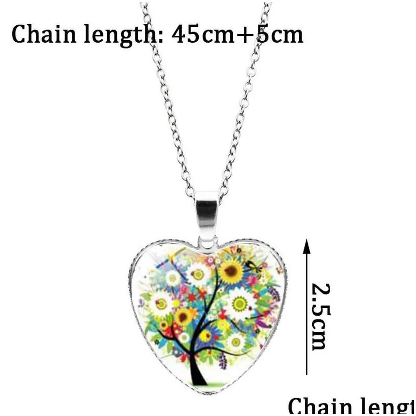 Pendant Necklaces Tree Of Life Necklace Colorf Heart Pendant Necklaces Chain Fashion Jewelry For Women Girls Gift Will And Drop Delive Dhbl7