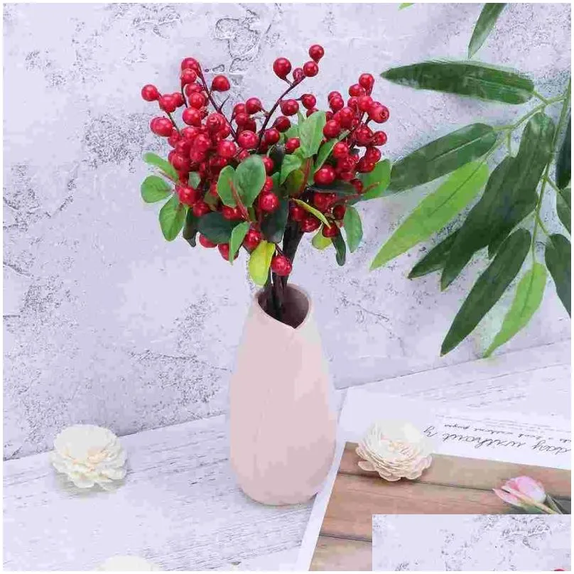 Decorative Flowers Berry Berries Artificial Stems Branches Fake Blueberry Picks Flower Holly Decor Red Faux Fruit Christmas