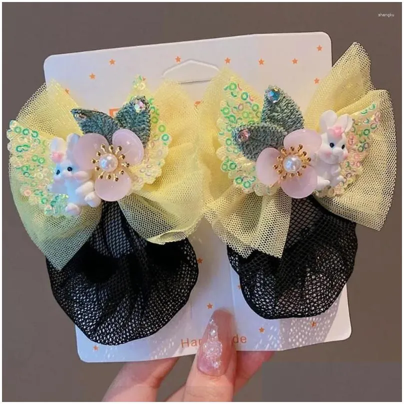 Hair Accessories Princess Snood Spring Clip Kids Headwear Colorful Mesh Bow Nets Styling Tool Sequin