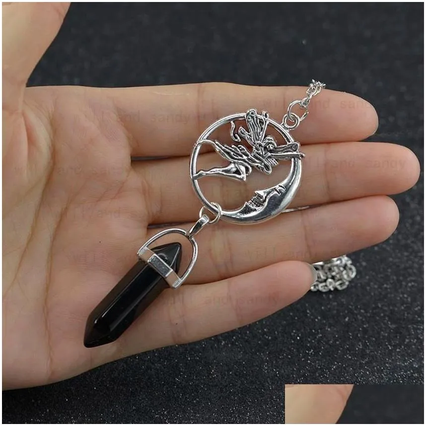 Pendant Necklaces Natural Stone Healing Point Pendant Necklaces Angel Heart Sun Charm Crystal Quartz Hexagonal For Women Fashion Jewel Dhia8