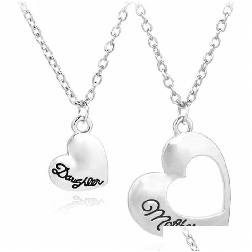 Pendant Necklaces Fashion Heart Pendant Necklace Mother And Daughter Splicing Double Hearts Pendants Chain Necklaces Jewelry Drop Ship Dhp1P