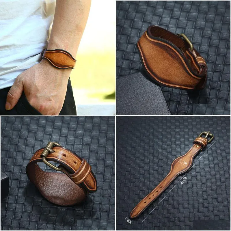 leather watch shape pin buckle belt bangle cuff adjustable bracelet wristand for men women fashion jewelry