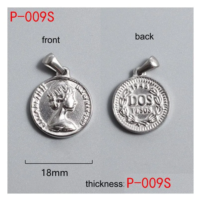 Pendant Necklaces Titanium Steel Roman Coin Pendant Vacuum Electroplating Stainless Charm For Diy Jewelry Necklace Making Drop Deliver Dh7V8