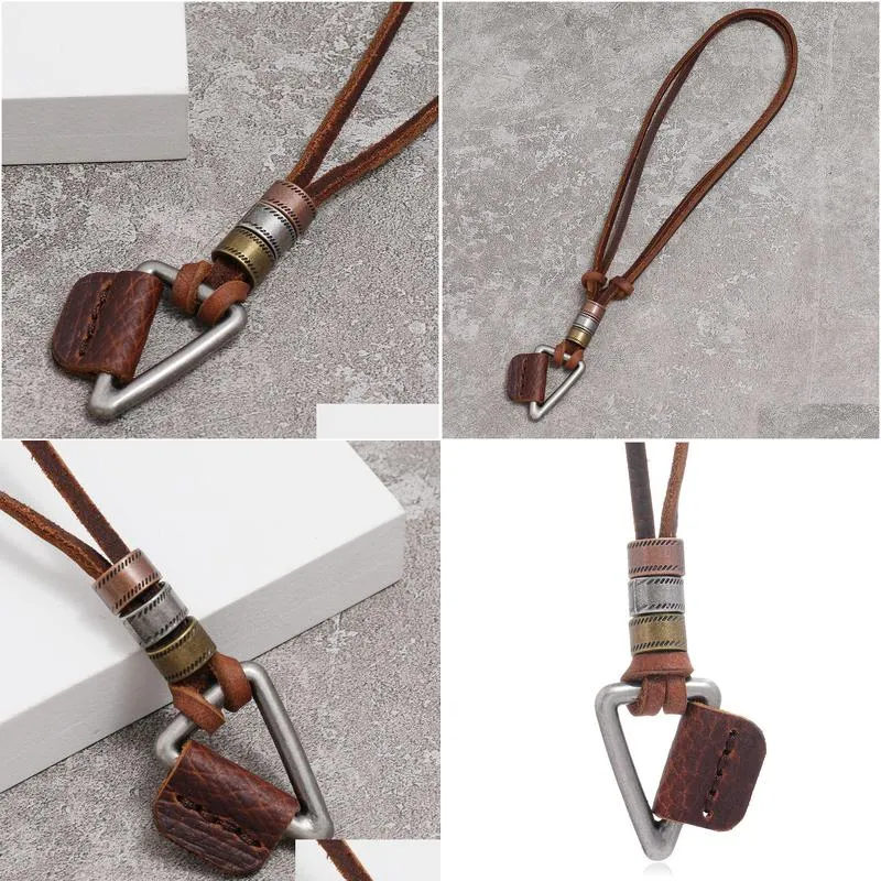 Pendant Necklaces Metal Arrow Pendant Necklace Adjustable Genuine Leather Chain Necklaces For Women Men Gift Hip Hop Fashion Jewelry D Dhvyw