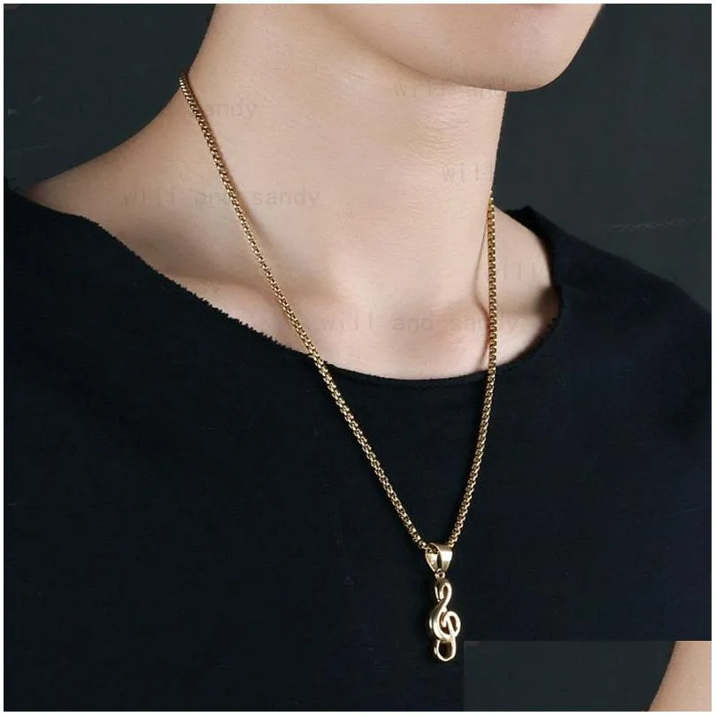 Pendant Necklaces Fashion Musical Note Necklace Pendant Stainless Steel 18K Gold Plated Music Symbol Necklaces For Men Women Hip Hop F Dhhky